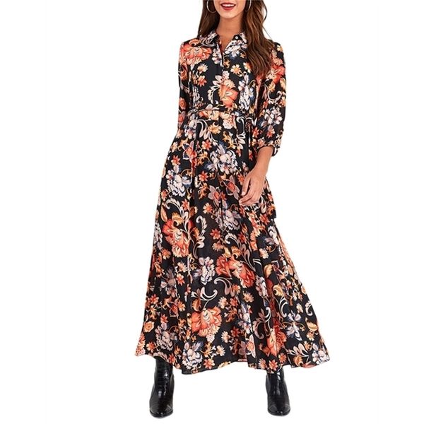 women dress floral print high waist boho three quarter sleeve turn-down collar maxi elegant ladies clothing 210522, Black;gray
women dress floral print high waist boho three quarter sleeve turn-down collar maxi elegant ladies clothing 210522, Black;gray
