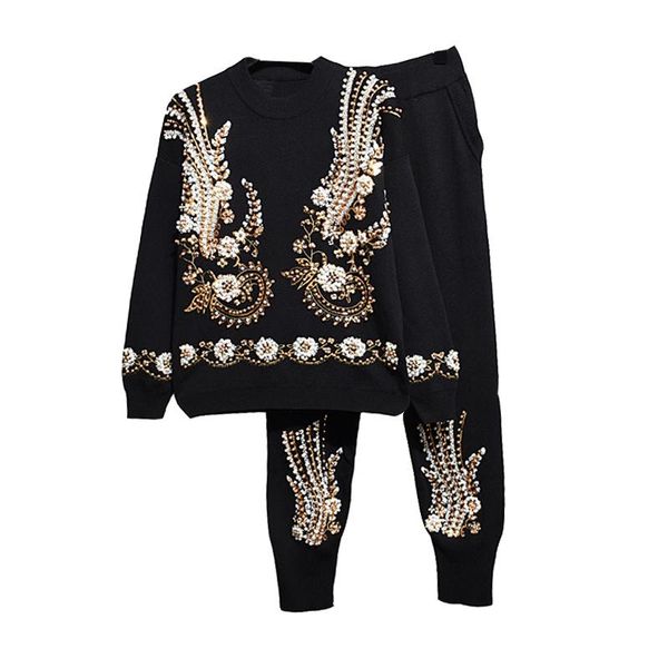 women's two piece pants yuerwang women pant set beading splicing printing pullover sweater casual high waist long vintage two-piece sui, White
women's two piece pants yuerwang women pant set beading splicing printing pullover sweater casual high waist long vintage two-piece sui, White