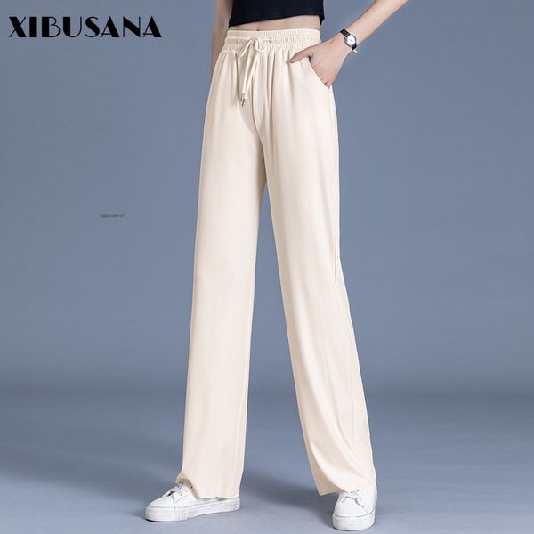 women summer ice silk thin straight pants casual hight waist wide leg female loose long trousers plus size 4xl 210423, Black;white
women summer ice silk thin straight pants casual hight waist wide leg female loose long trousers plus size 4xl 210423, Black;white
