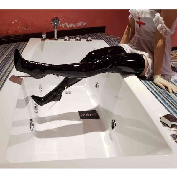 boots high-heeled stretch-leg elastic, Black 
boots high-heeled stretch-leg elastic, Black