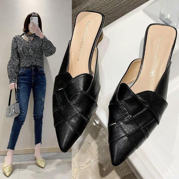 -fashion wear mid-heel shoes 2021 summer korean style pointed toe sandals and slippers, Black
-fashion wear mid-heel shoes 2021 summer korean style pointed toe sandals and slippers, Black