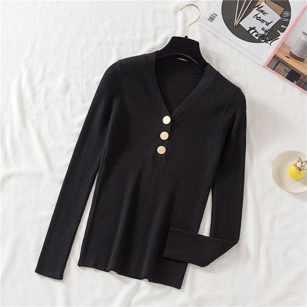 women's sweaters winter autumn v neck black sweater women elastic knitted soft button pullover female 2021 korean fashion pullovers, White;black
women's sweaters winter autumn v neck black sweater women elastic knitted soft button pullover female 2021 korean fashion pullovers, White;black