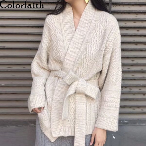 colorfaith 2021 womens sweaters winter spring knitted cardigans sashes lace up knitted korean style oversized swc1894, White;black
colorfaith 2021 womens sweaters winter spring knitted cardigans sashes lace up knitted korean style oversized swc1894, White;black