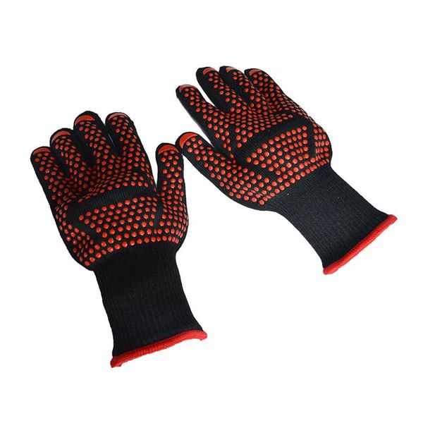

oven mitts fashion-300-500 centigrade extreme heat resistant bbq gloves - lining cotton for cooking baking grilling red