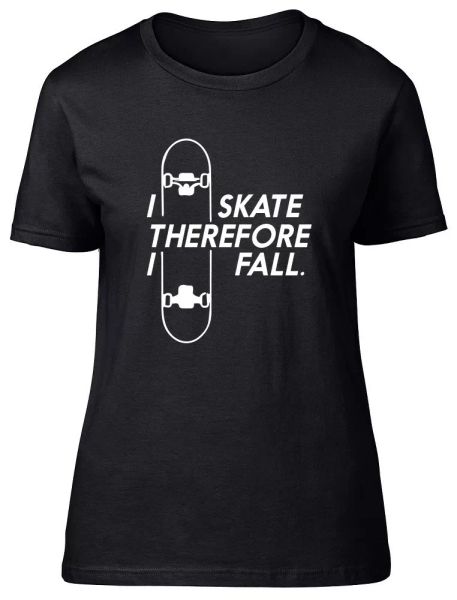 i skate therefore i fall ladies womens fitted t-shirt, White;black
i skate therefore i fall ladies womens fitted t-shirt, White;black