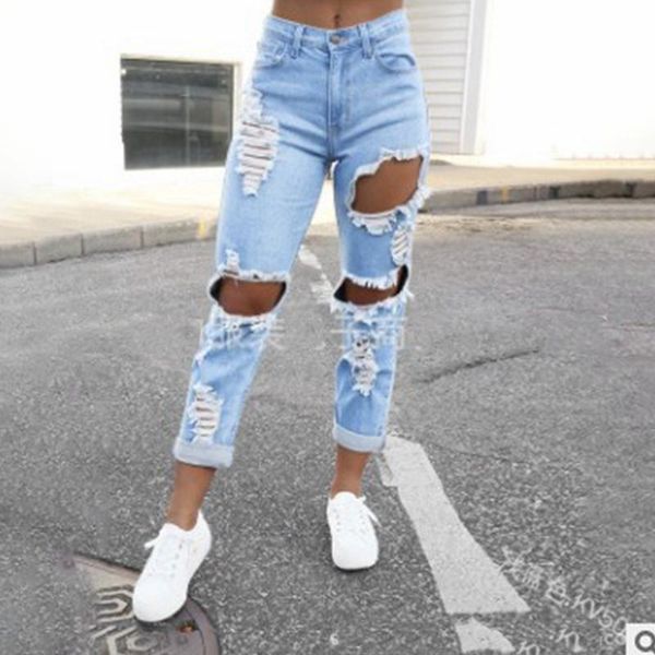 ripped jeans women summer fashion mid waist trousers with small feet plus size for lugentolo women's, Blue
ripped jeans women summer fashion mid waist trousers with small feet plus size for lugentolo women's, Blue