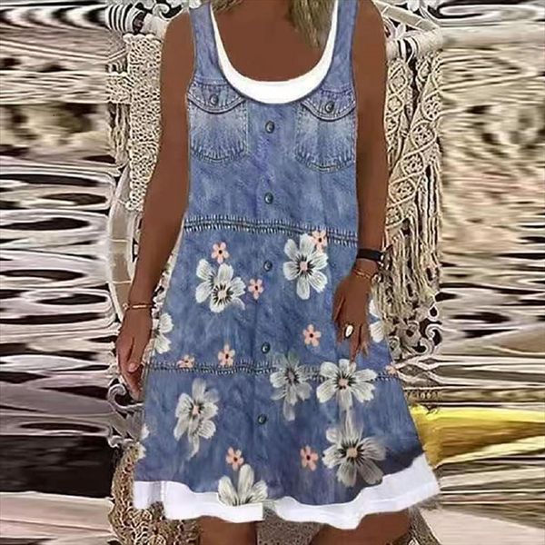 summer casual denim printing sleeveless womens dresses elegant o neck loose mini streetwear plus size retro, Black;gray
summer casual denim printing sleeveless womens dresses elegant o neck loose mini streetwear plus size retro, Black;gray