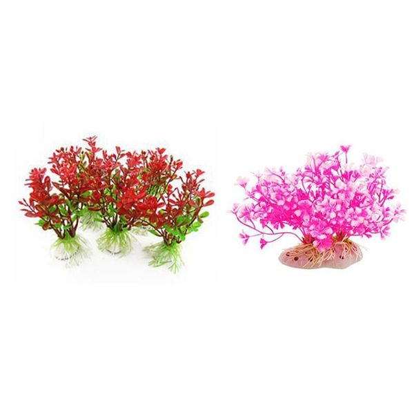 decorations 6 pcs plastic plant decor w ceramic base for fish tank aquarium, 5 green-red & 1 pink-white
decorations 6 pcs plastic plant decor w ceramic base for fish tank aquarium, 5 green-red & 1 pink-white