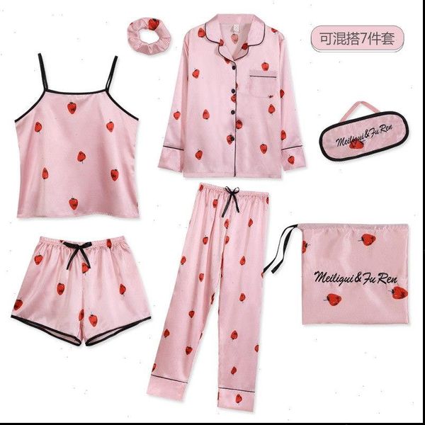 strawberry print 7pcs pajamas sets women sleepwear satin pyjamas set long sleeve winter and summer full, Black;red
strawberry print 7pcs pajamas sets women sleepwear satin pyjamas set long sleeve winter and summer full, Black;red