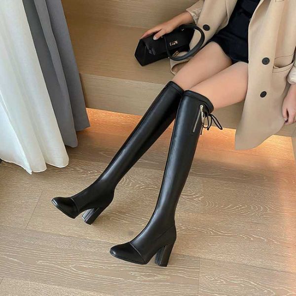 boots 2021 autumn and winter fashion leather cross strap metal decoration zipper patchwork over knee sleeve stretchy, Black
boots 2021 autumn and winter fashion leather cross strap metal decoration zipper patchwork over knee sleeve stretchy, Black