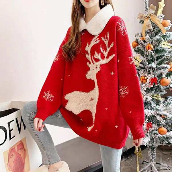 women's sweaters all-match christmas sweater 2021 autumn and winter loose lazy style elk korean fashion clothing, White;black
women's sweaters all-match christmas sweater 2021 autumn and winter loose lazy style elk korean fashion clothing, White;black