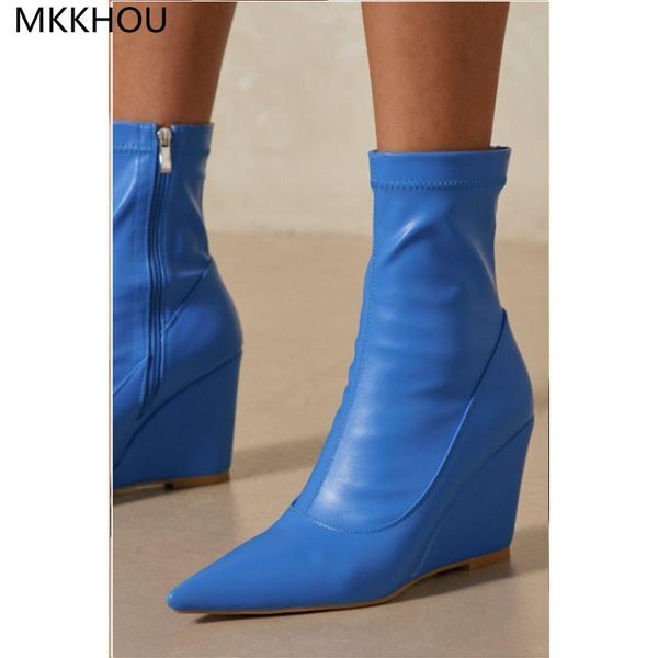 boots mkkhou fashion short women's black elastic pointed toe wedges ladies all-match blue four seasons
boots mkkhou fashion short women's black elastic pointed toe wedges ladies all-match blue four seasons