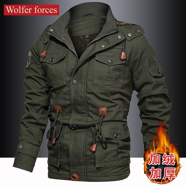 men's jackets military jacket autumn and winter plush thickened warm hooded cotton medium length leisure stand collar, Black;brown 
men's jackets military jacket autumn and winter plush thickened warm hooded cotton medium length leisure stand collar, Black;brown