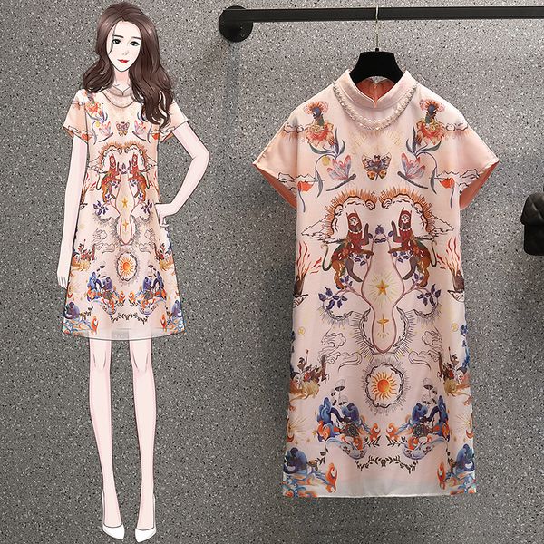 luxury cheongsam light luxury large women's drs in 2021 summer, Blue;red 
luxury cheongsam light luxury large women's drs in 2021 summer, Blue;red