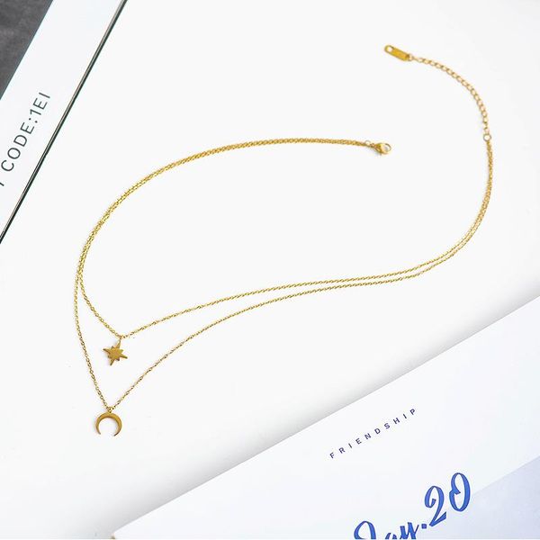 pendant necklaces stainless steel crescent star shape double layer for female sweater decorate chains jewelry summer neck chain jewellry, Silver
pendant necklaces stainless steel crescent star shape double layer for female sweater decorate chains jewelry summer neck chain jewellry, Silver