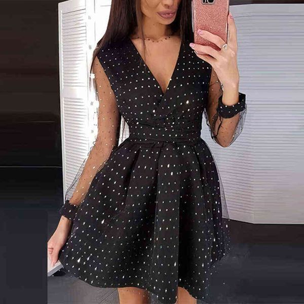 new v neck mesh dress 2022 spring high waist a line dress women pretty mature polka dot print party evening dress vestidos y1204, Black;gray
new v neck mesh dress 2022 spring high waist a line dress women pretty mature polka dot print party evening dress vestidos y1204, Black;gray