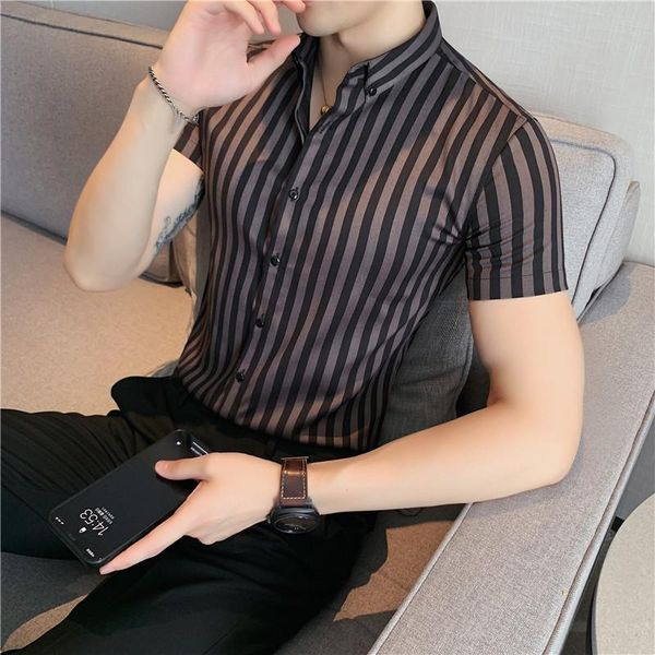 men's casual shirts summer stripe shirt short sleeve business luxury classic slim fitting social party dress fashion, White;black
men's casual shirts summer stripe shirt short sleeve business luxury classic slim fitting social party dress fashion, White;black