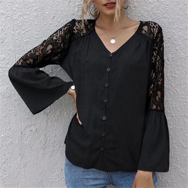 women's blouses & shirts autumn fashion button up lace floral shirt vintage blouse women black lady flare sleeves female loose street, White
women's blouses & shirts autumn fashion button up lace floral shirt vintage blouse women black lady flare sleeves female loose street, White