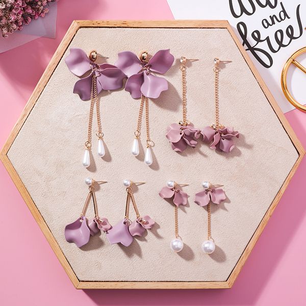 korean version sweet and versatile pink purple petal flower earrings personality trend exaggerated pearl, Silver
korean version sweet and versatile pink purple petal flower earrings personality trend exaggerated pearl, Silver