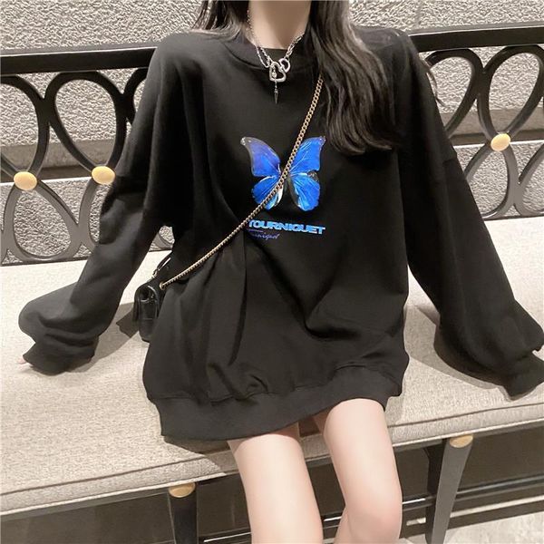 women hoodie streetwear dark blue butterfly print long sleeve pullover autumn casual chic gothic 2000s hip hop loose sweatshirt, Black
women hoodie streetwear dark blue butterfly print long sleeve pullover autumn casual chic gothic 2000s hip hop loose sweatshirt, Black
