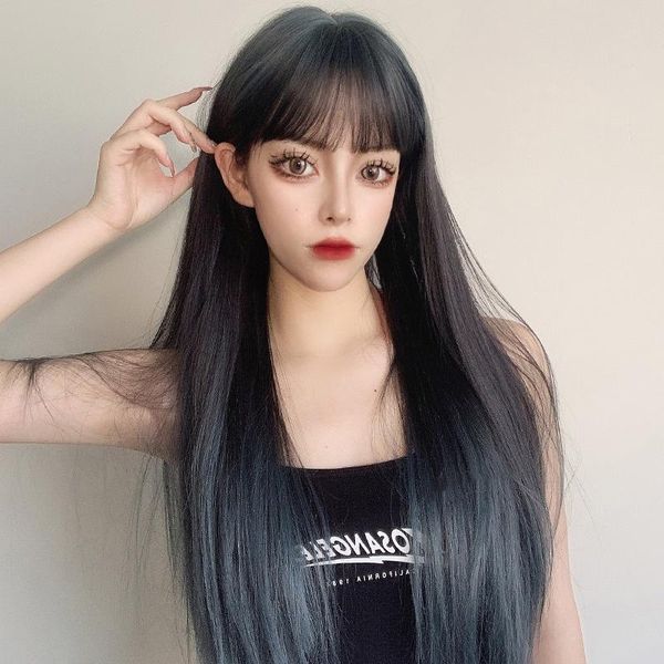gradient wig female hair air bangs long straight granny gray/gold/orange synthetic heat-resistant wig. wigs, Black
gradient wig female hair air bangs long straight granny gray/gold/orange synthetic heat-resistant wig. wigs, Black