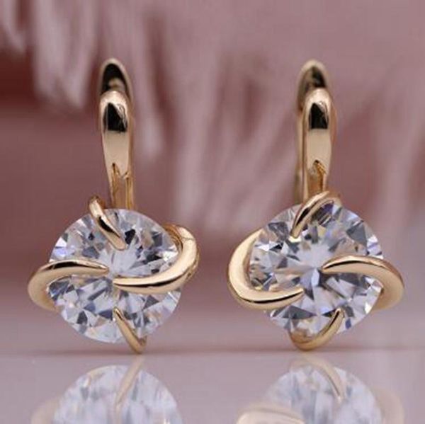stud unique round natural zircon drop earrings fashion simple ladies exquisite jewelry, Golden;silver