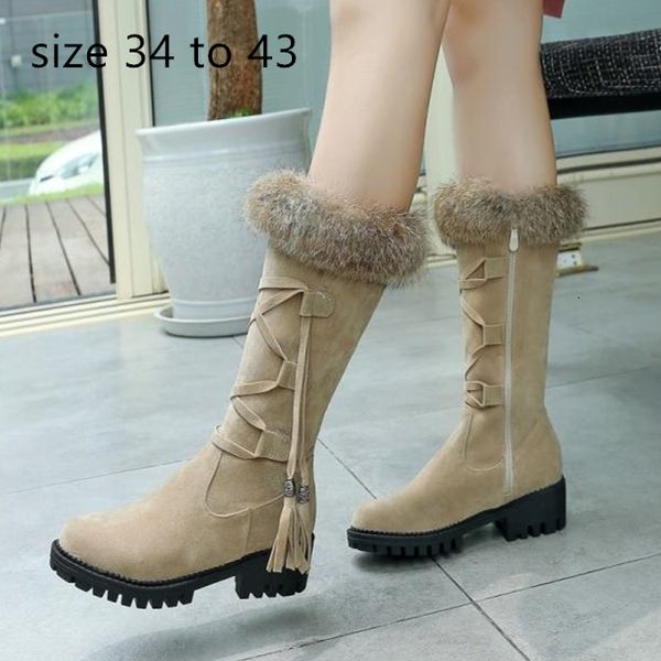 size 34 to 42 43 women designer mid calf chunky heel warm fur winter boots, Black 
size 34 to 42 43 women designer mid calf chunky heel warm fur winter boots, Black
