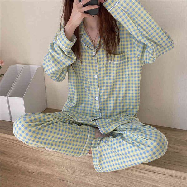 sleepwear sleepwear women loose plaid homewear cotton chic femme vintage sweet casual soft color-hit pajamas sets, Black;red
sleepwear sleepwear women loose plaid homewear cotton chic femme vintage sweet casual soft color-hit pajamas sets, Black;red