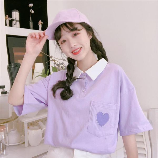 women's t-shirt kawaii pocket turn-down collar harajuku style women sweet loose casual tee chic love t-shirts, White
women's t-shirt kawaii pocket turn-down collar harajuku style women sweet loose casual tee chic love t-shirts, White
