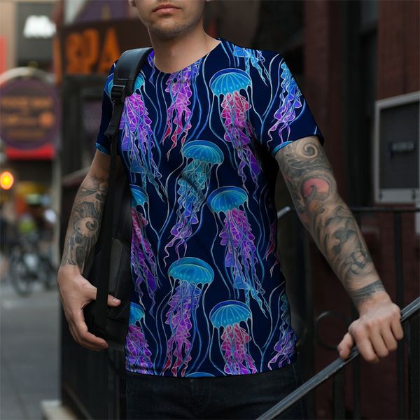 European and rock Bob Marley 3D color printing jellyfish pattern T-shirt fashion and beautiful breathable daily party travel men's short sleeves, White;black
European and rock Bob Marley 3D color printing jellyfish pattern T-shirt fashion and beautiful breathable daily party travel men's short sleeves, White;black