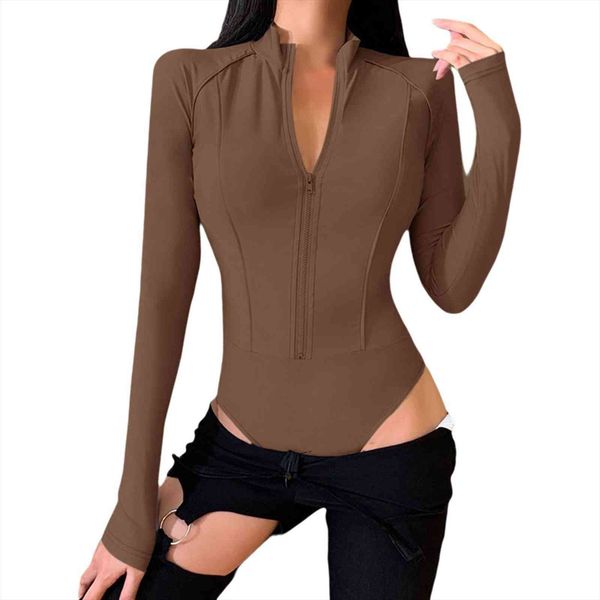 long sleeve slim bodysuit stand womens rompers up collar zipper bodycon closure simple solid color style spring clothing, Black;white
long sleeve slim bodysuit stand womens rompers up collar zipper bodycon closure simple solid color style spring clothing, Black;white