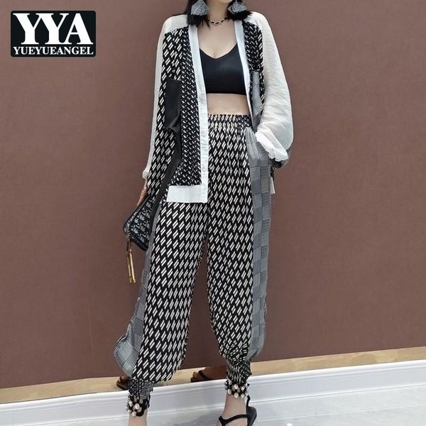 summer fashion women lace up lantern sleeve chiffon shirts patchwork elastic waist pants two piece set streetwear bloomers women's trac, Gray
summer fashion women lace up lantern sleeve chiffon shirts patchwork elastic waist pants two piece set streetwear bloomers women's trac, Gray