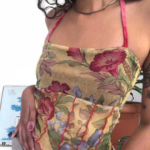 women's tanks & camis girl retro floral print halter crop y2k aesthetic women corset mesh see through backless female summer party swea, White
women's tanks & camis girl retro floral print halter crop y2k aesthetic women corset mesh see through backless female summer party swea, White