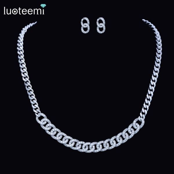 earrings & necklace luoteemi white gold-color statement cuban link chain choker jewelry set for women wedding bijoux wholesale, Silver
earrings & necklace luoteemi white gold-color statement cuban link chain choker jewelry set for women wedding bijoux wholesale, Silver