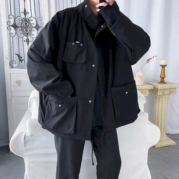 men's jackets tooling jacket man spring autumn ovesized harajuku style pocket button windproof drawstring stand-up collar coat mens clo, Black;brown
men's jackets tooling jacket man spring autumn ovesized harajuku style pocket button windproof drawstring stand-up collar coat mens clo, Black;brown