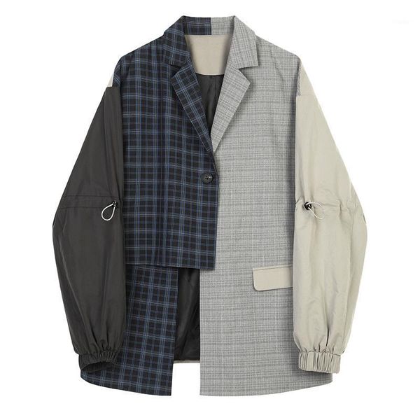 women's suits & blazers korean women blue plaid asymmetrical big size blazer lapel long sleeve loose suit jacket casual fashion spring, White;black
women's suits & blazers korean women blue plaid asymmetrical big size blazer lapel long sleeve loose suit jacket casual fashion spring, White;black