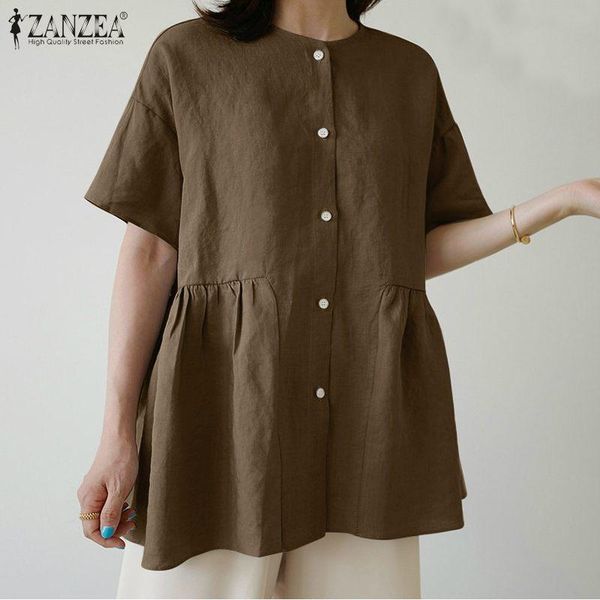 women retro shirts zanzea 2021 summer pleated ruffle casual solid cotton short sleeve tunic female o-neck blusa oversize 5xl women's bl, White
women retro shirts zanzea 2021 summer pleated ruffle casual solid cotton short sleeve tunic female o-neck blusa oversize 5xl women's bl, White