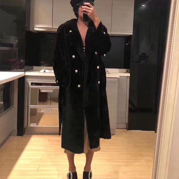 women's fur & faux woman jacket winter fashion real sheared sheep wool coat female clothing luxury long loose lapel style outerwear, Black
women's fur & faux woman jacket winter fashion real sheared sheep wool coat female clothing luxury long loose lapel style outerwear, Black