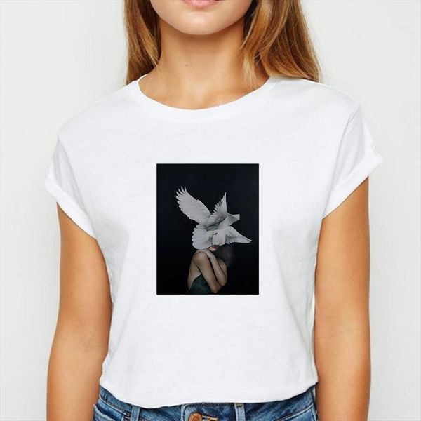 feather flower girl spring women t shirt summer prevalent persionalized white round collar shirts
feather flower girl spring women t shirt summer prevalent persionalized white round collar shirts