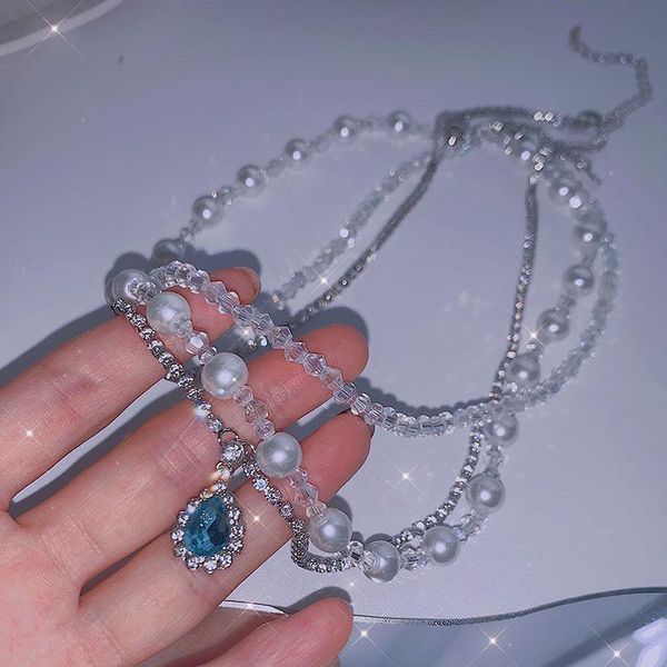 chains gemstone crystal pearl pendant necklace women multi-layer retro clavicle chain women's accessories, Silver
chains gemstone crystal pearl pendant necklace women multi-layer retro clavicle chain women's accessories, Silver