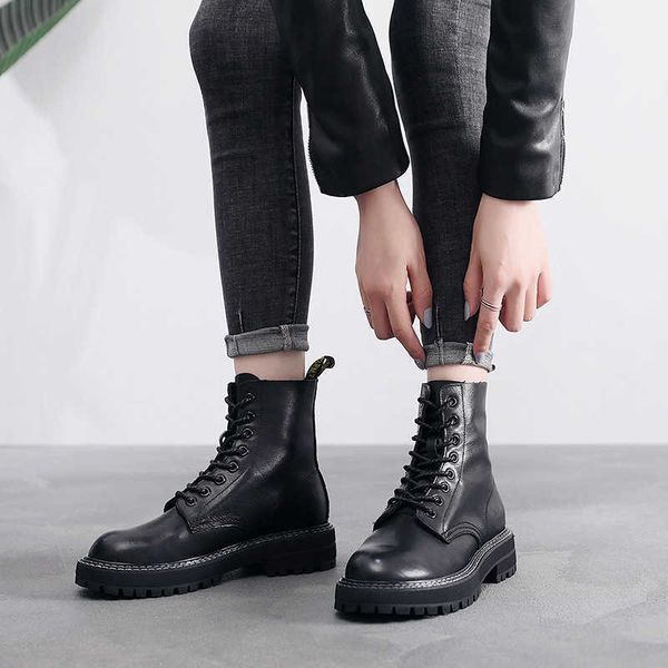 women's shoes leather women's martin boots layer cow children, Black