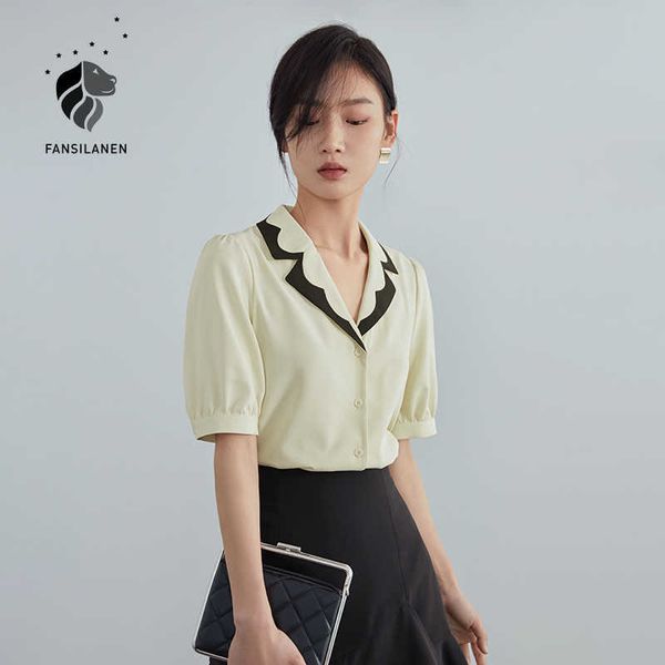 fansilanen office lady french suit collar hit color chiffon shirt women summer short sleeved retro 210607, White
fansilanen office lady french suit collar hit color chiffon shirt women summer short sleeved retro 210607, White