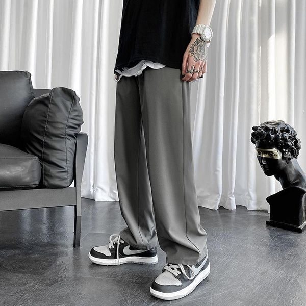 men's pants summer silk ice wide leg for men streetwear solid color casual straight plus size trousers, Black
men's pants summer silk ice wide leg for men streetwear solid color casual straight plus size trousers, Black