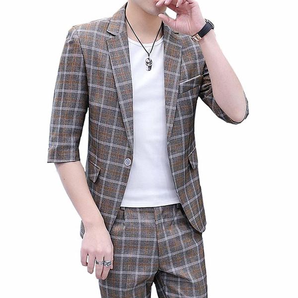 summer men's slim plaid print blazer five point half sleeve fashion two piece suit set coat pants jacket trousers suits & blazers, White;black
summer men's slim plaid print blazer five point half sleeve fashion two piece suit set coat pants jacket trousers suits & blazers, White;black