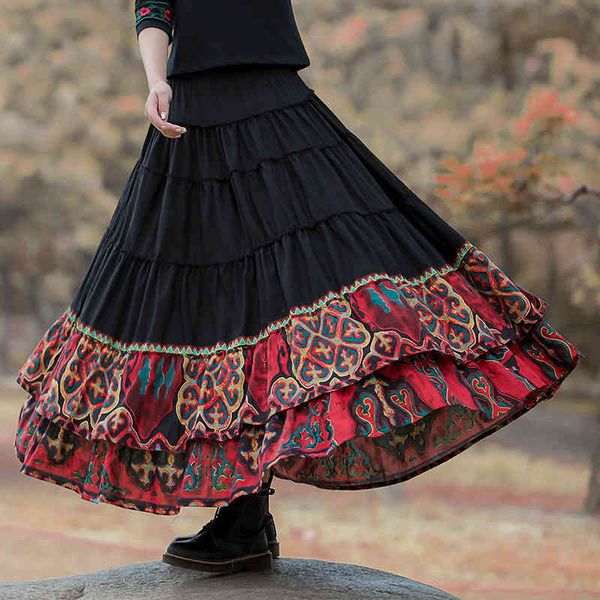 johnature vintage long skirt patchwork retro women clothes autumn national style all-match leisure loose women skirts 210521, Black
johnature vintage long skirt patchwork retro women clothes autumn national style all-match leisure loose women skirts 210521, Black