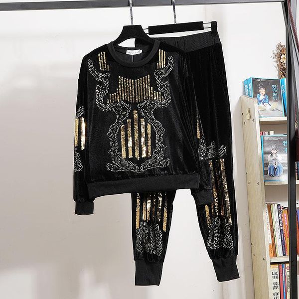 black tracksuit gold velvet set women fashion sequins embroidery sweater pencil pants loose casual two piece outfits streetwear women's, White
black tracksuit gold velvet set women fashion sequins embroidery sweater pencil pants loose casual two piece outfits streetwear women's, White