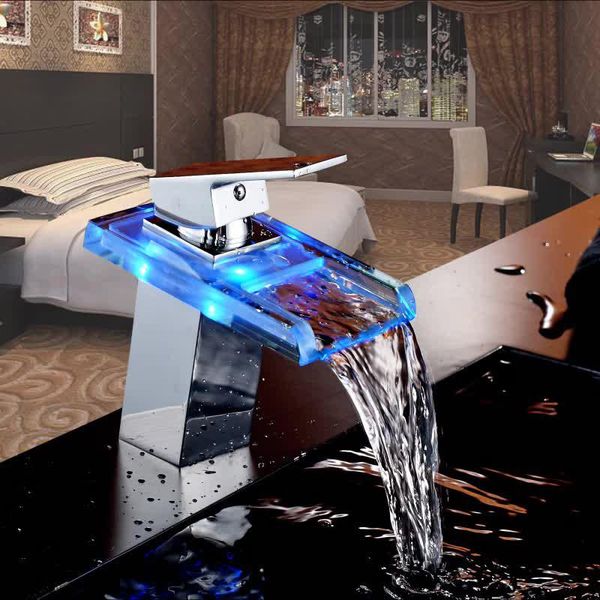 bathroom sink faucets waterfall led faucet glass brass basin mixer tap deck mounted 
bathroom sink faucets waterfall led faucet glass brass basin mixer tap deck mounted