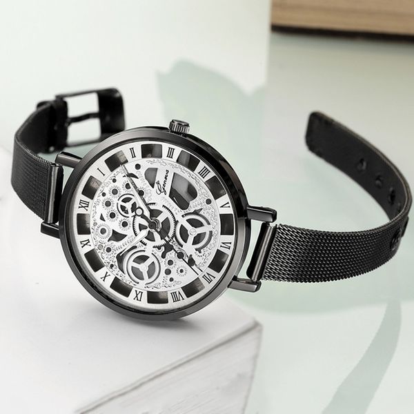 mesh band refined steel fashion hollow quartz men's watch trend women's geneva watch, Slivery;brown
mesh band refined steel fashion hollow quartz men's watch trend women's geneva watch, Slivery;brown