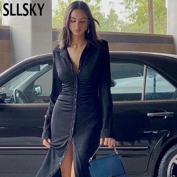 casual dresses sllsky ruched turn-down collar button blouse dress women long sleeve midi elegant black skinny female vestidos, Black;gray
casual dresses sllsky ruched turn-down collar button blouse dress women long sleeve midi elegant black skinny female vestidos, Black;gray