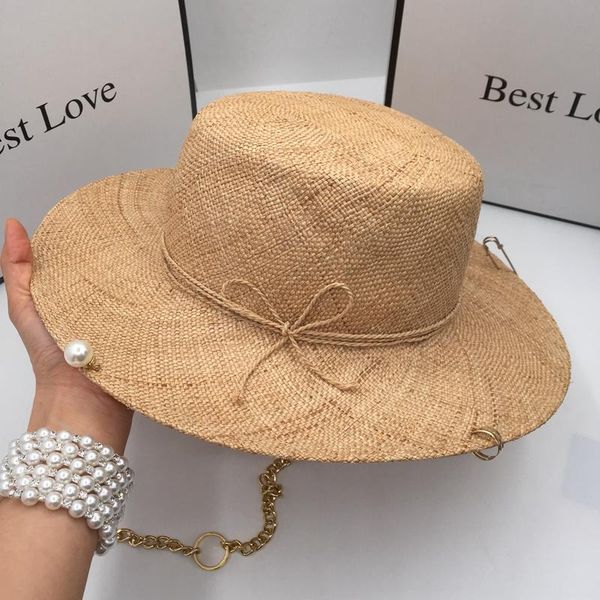 wide brim hats straw sunhat for women with chain pearls gift hat treasure grass tide, Blue;gray
wide brim hats straw sunhat for women with chain pearls gift hat treasure grass tide, Blue;gray